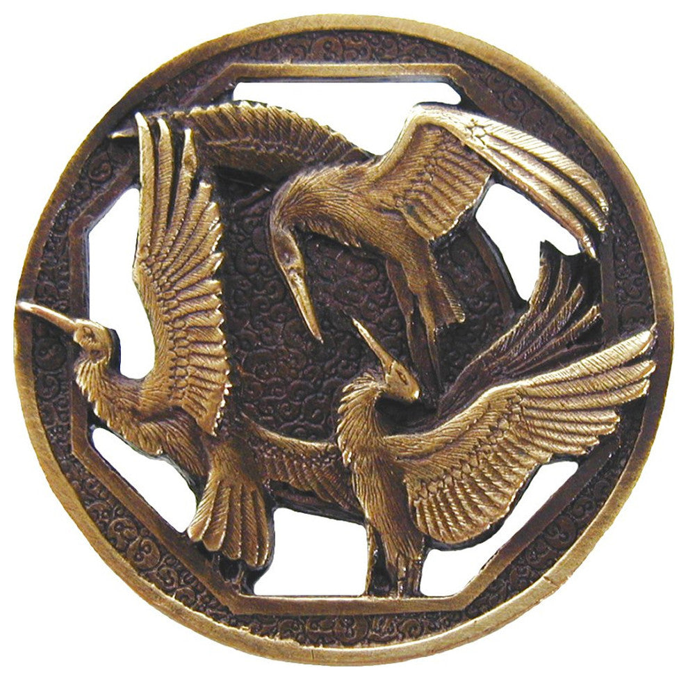 Crane Dance Knob Antique Brass, Antique Brass