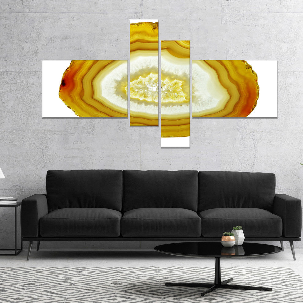 Yellow Agate with Geological Crystal, Abstract Canvas Artwork, 60"x32", 4 panels