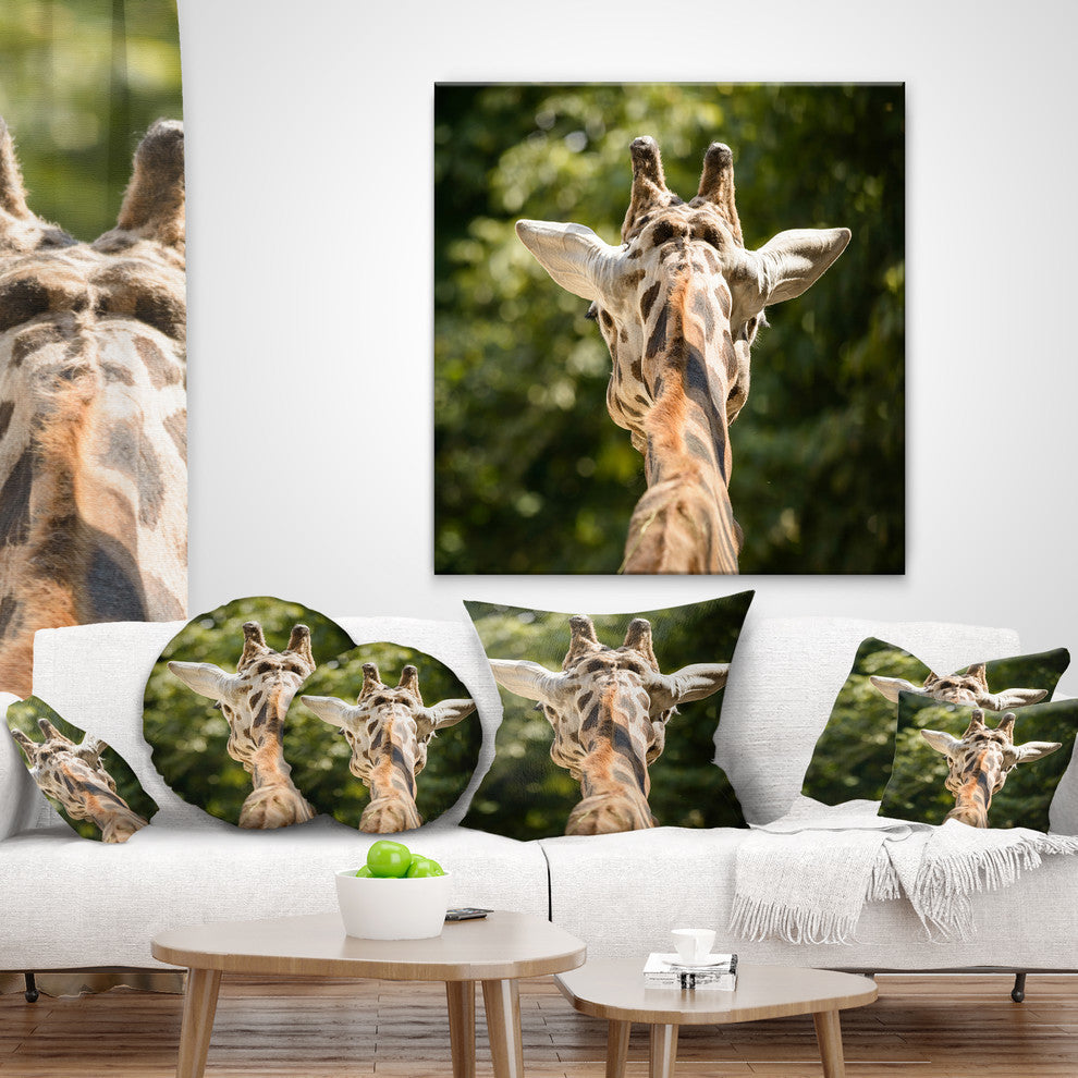 Giraffe Head Back View Abstract Throw Pillow, 16"x16"