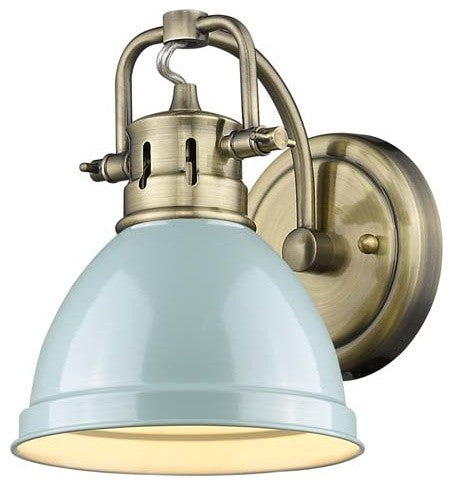 Golden Duncan 1 Light Bath Vanity, Aged Brass, Seafoam Shade