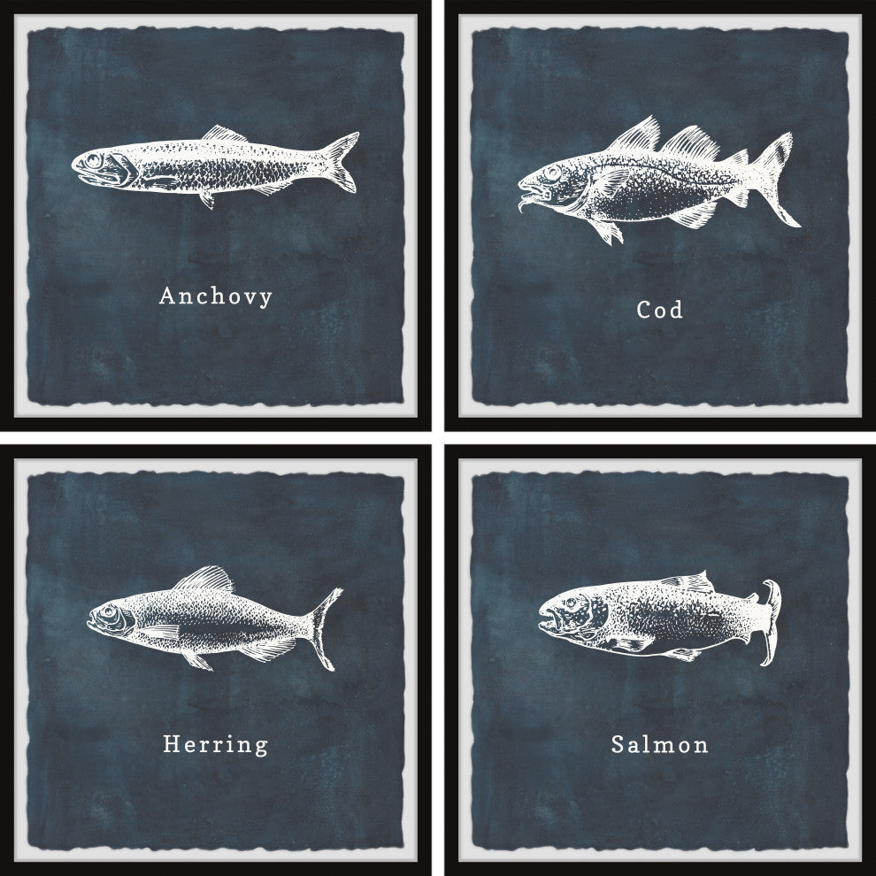 Herring and Salmon Quadriptych, 4-Piece Set, 18x18 Panels