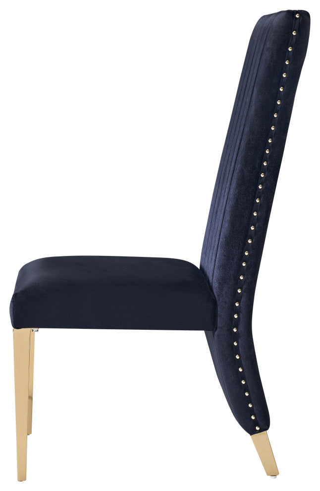 Modrest Keisha, Modern Black Velvet and Gold Dining Chair Set of 2