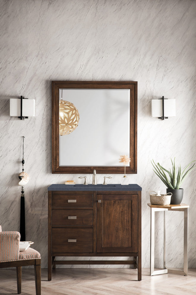 Addison 36" Single Vanity Cabinet, Mid Century Acacia,  Charcoal Soapstone
