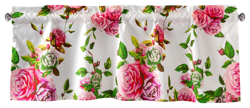 Romantic Roses Floral Pink Window Curtain Valance 18" x 52"