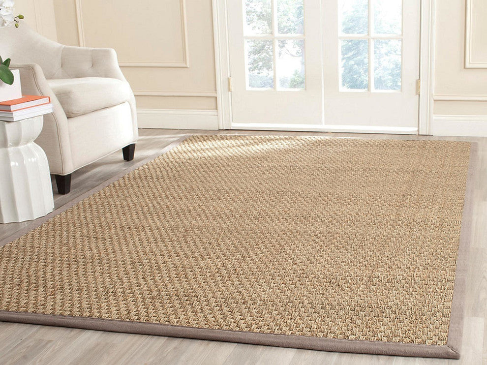 Safavieh Natural Fiber Nf114P Solid Color Rug, Natural/Grey, 4'0"x4'0" Round
