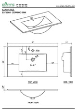 Unique 37"x22" Ceramic Vanity Top, White, Single Hole Faucet Drilling