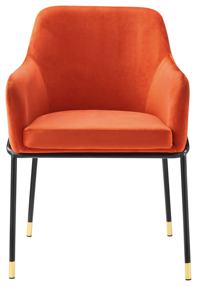 Dining Chair, Set of 2, Orange Black, Velvet, Modern Cafe Bistro Hospitality