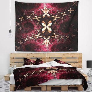 Yellow Red Fractal Flower Pattern Abstract Wall Tapestry, 92"x78"