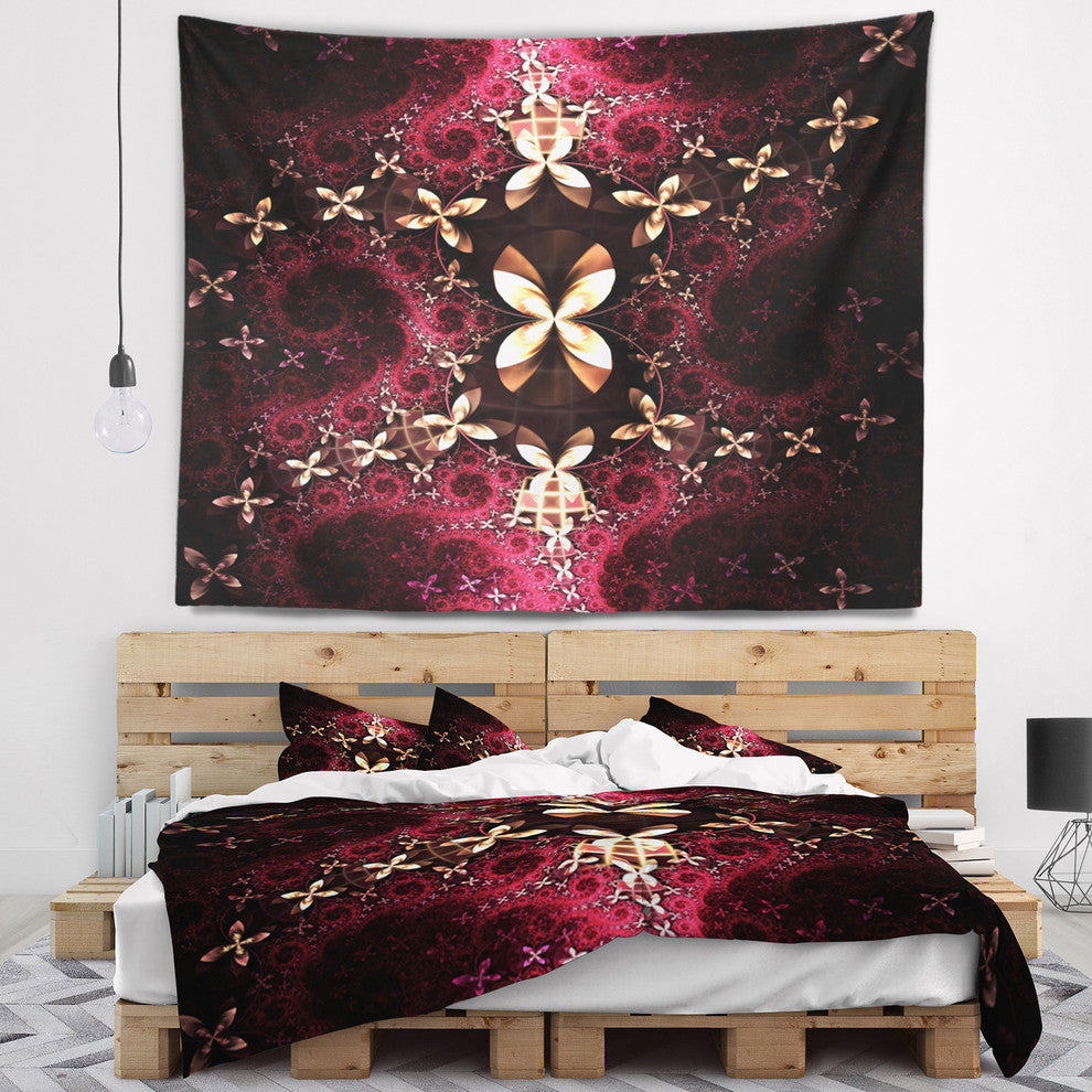 Yellow Red Fractal Flower Pattern Abstract Wall Tapestry, 92"x78"