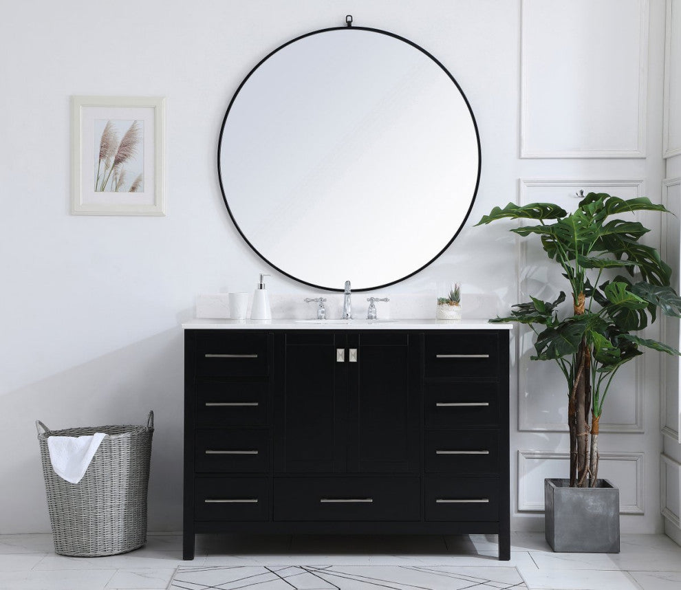 Iris 48" Single Bathroom Vanity, Black With Backsplash