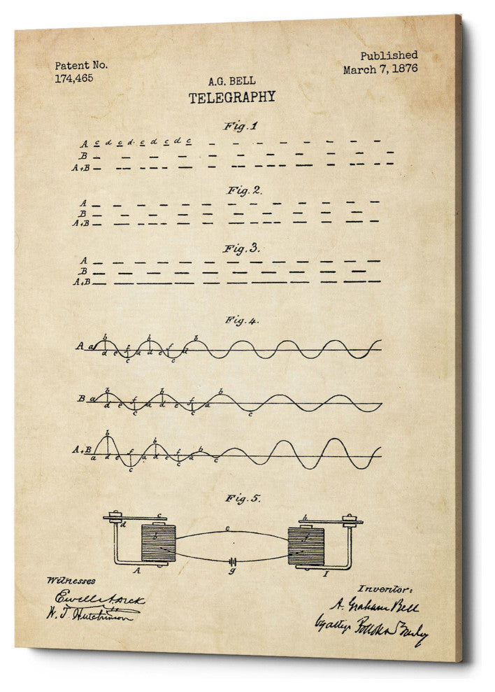 Epic Graffiti "Telegraphy Blueprint Patent Parchment" Giclee Canvas, 12"x18"