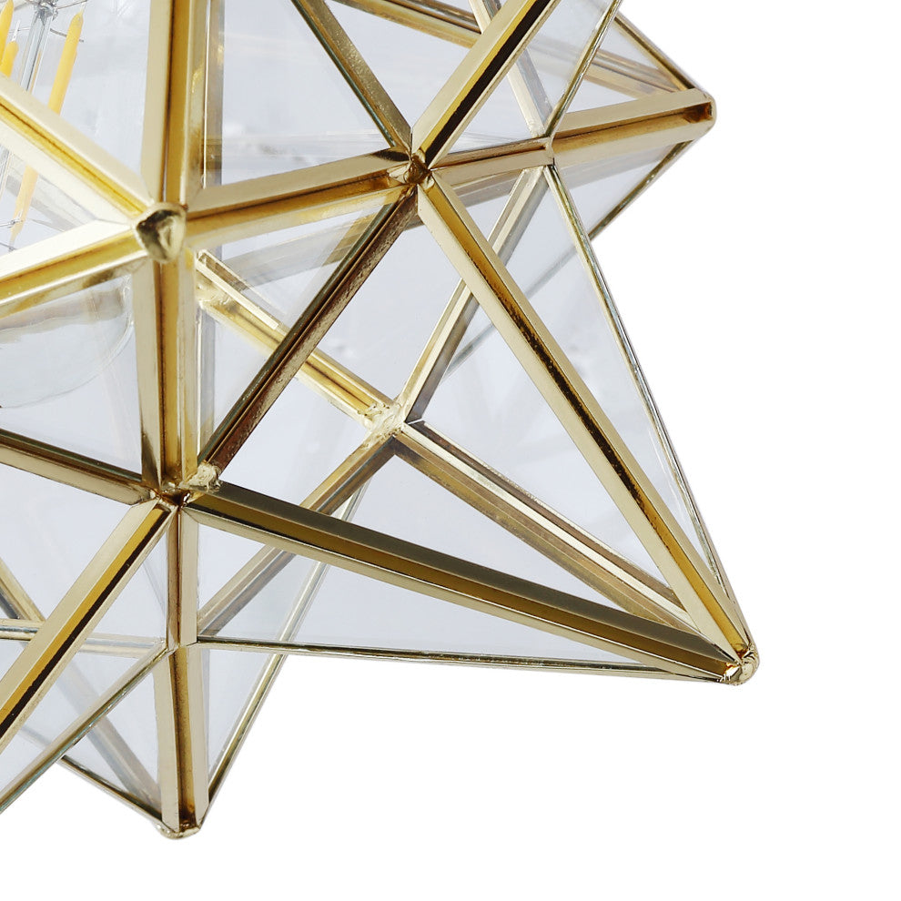 Gold 1-Light Moravian Star Ceiling Light Modern Geometric Semi Flush Mount Light