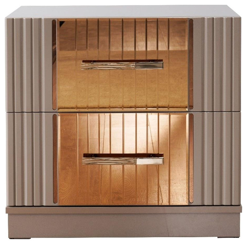 Lorenzo Gold Detailed Nightstand made with Wood in River Sand Gray