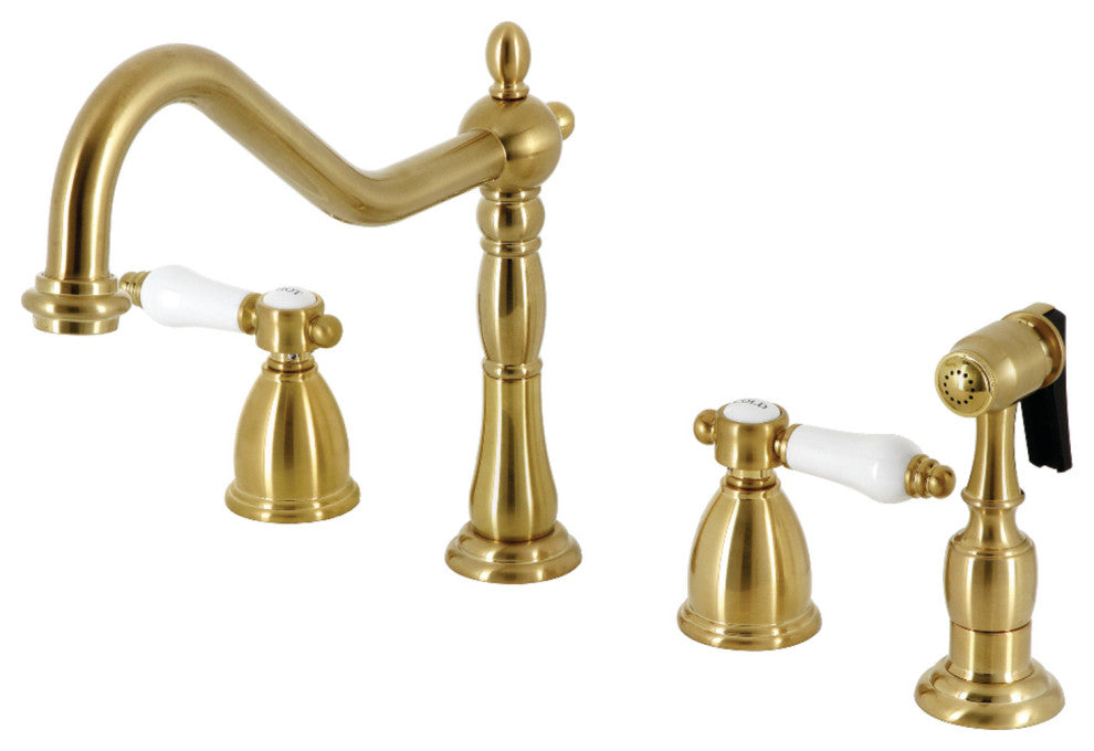 Kingston Brass KB1797BPLBS Widespread Kitchen Faucet, Brass Sprayer