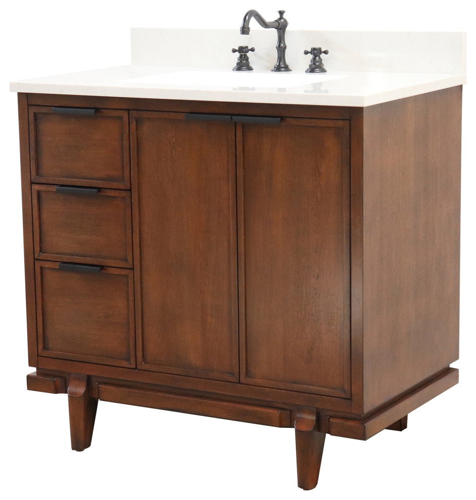 37" Single Sink Vanity, Dark Cherry With Engineered Stone Top