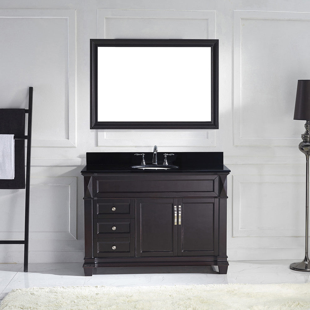 Virtu Victoria 48" Single Bathroom Vanity, Espresso With Faucet and Mirror