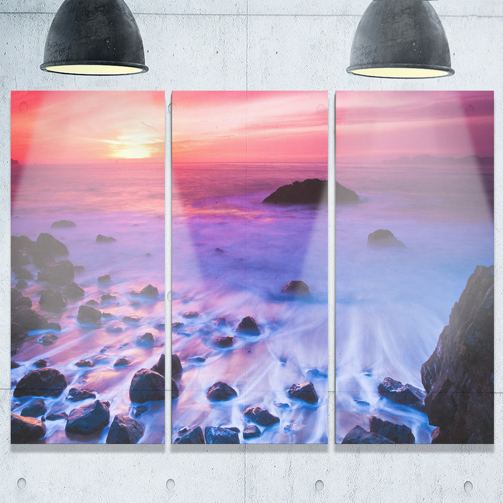 "Bluish Waters at Sunset Panorama" Metal Wall Art, 3 Panels, 36"x28"