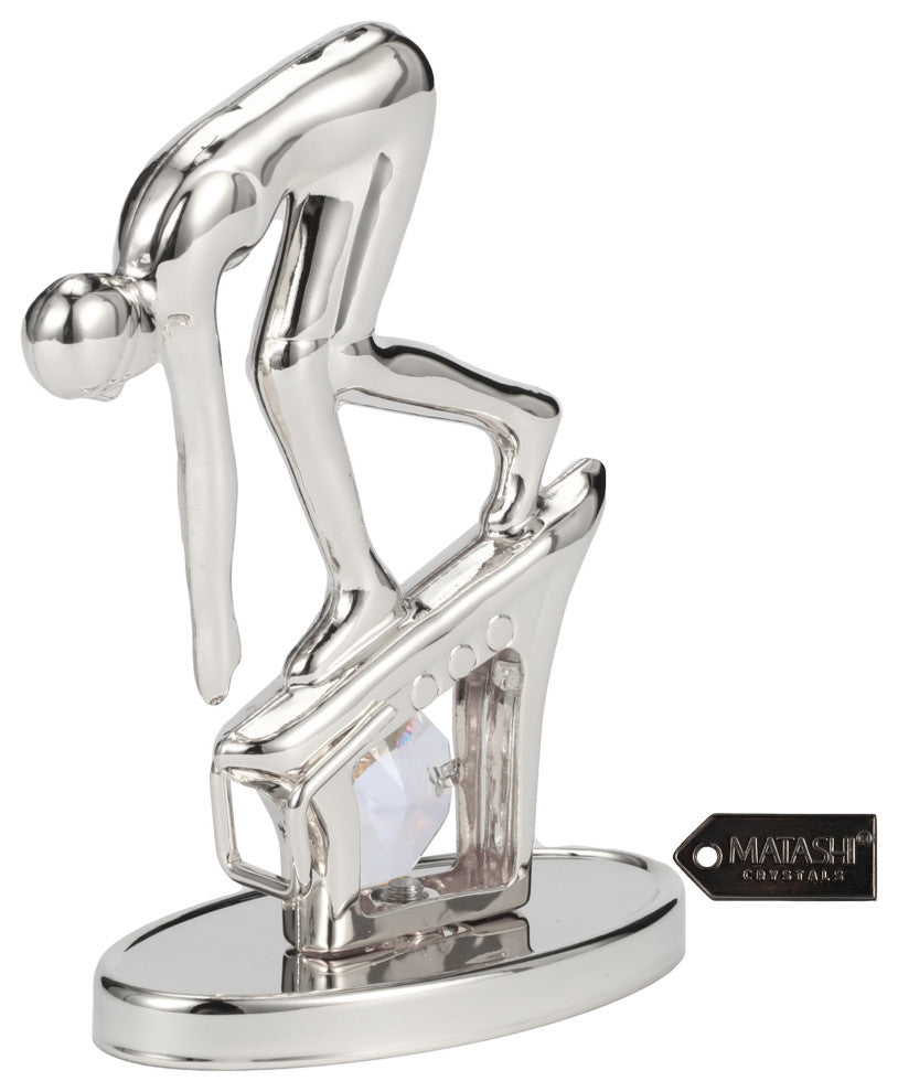Matashi Silver Plated Surfer Figurine Embellished With Crystals, Surfing Gift