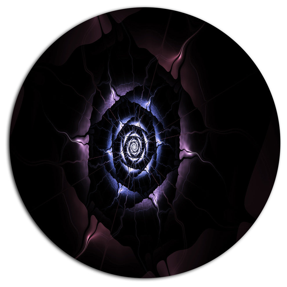 Blue Fractal Flower With Purple Flame, Flower Disc Metal Wall Art, 36"