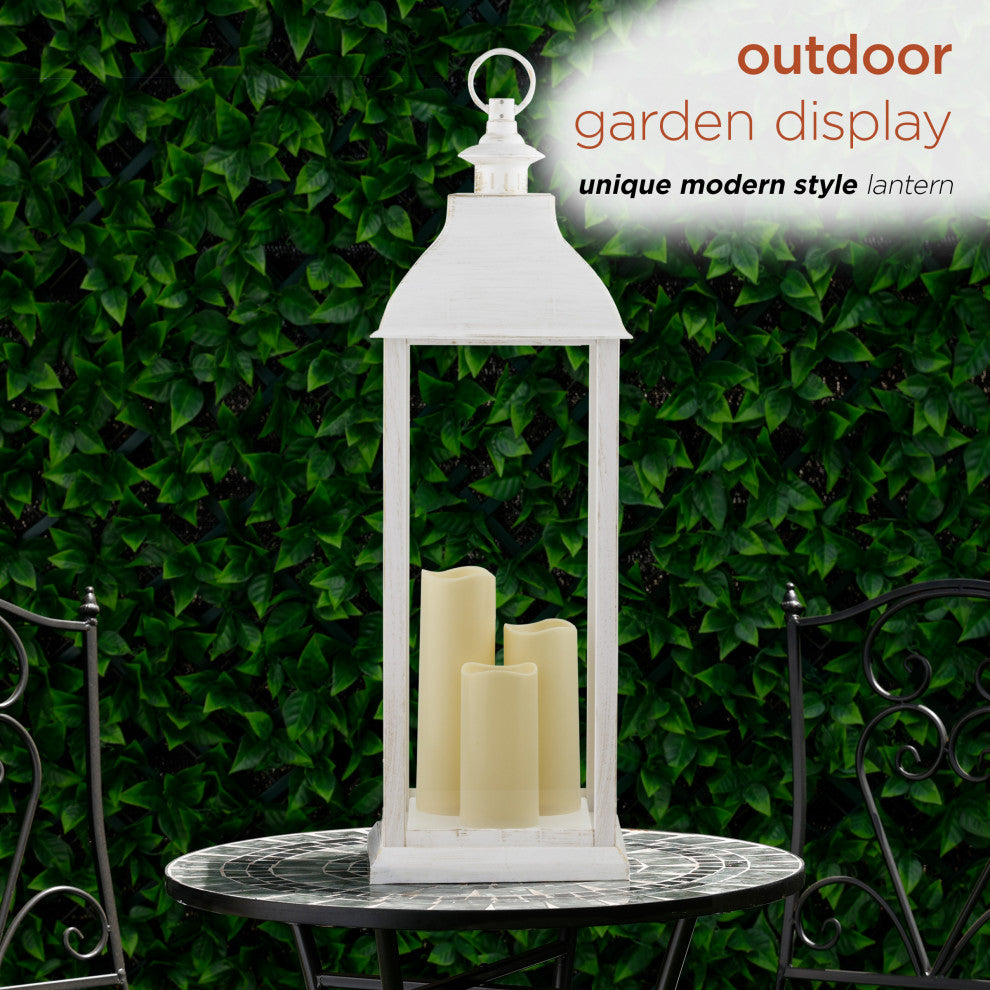White Candlelit Lantern with Warm White LED Lights