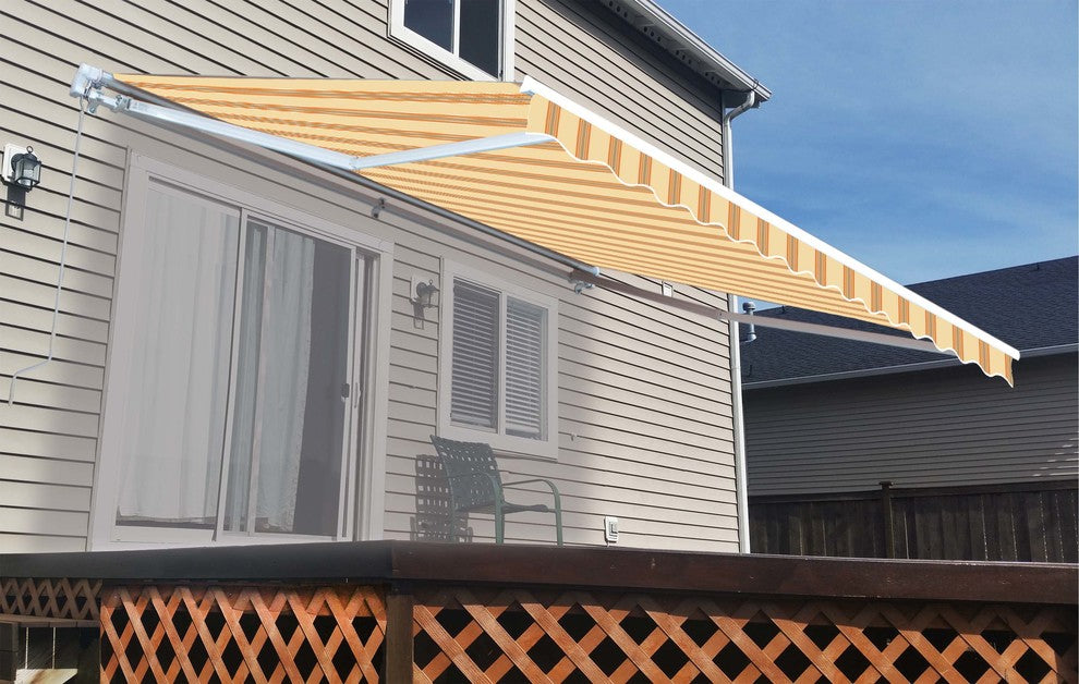 Aleko Retractable Motorized Awning, 16'x10', Multistripe Yellow