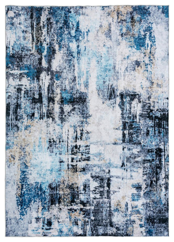 Benzara BM279709 10 x 8 Large Soft Fabric Floor Area Rug, Washable, Blue & White