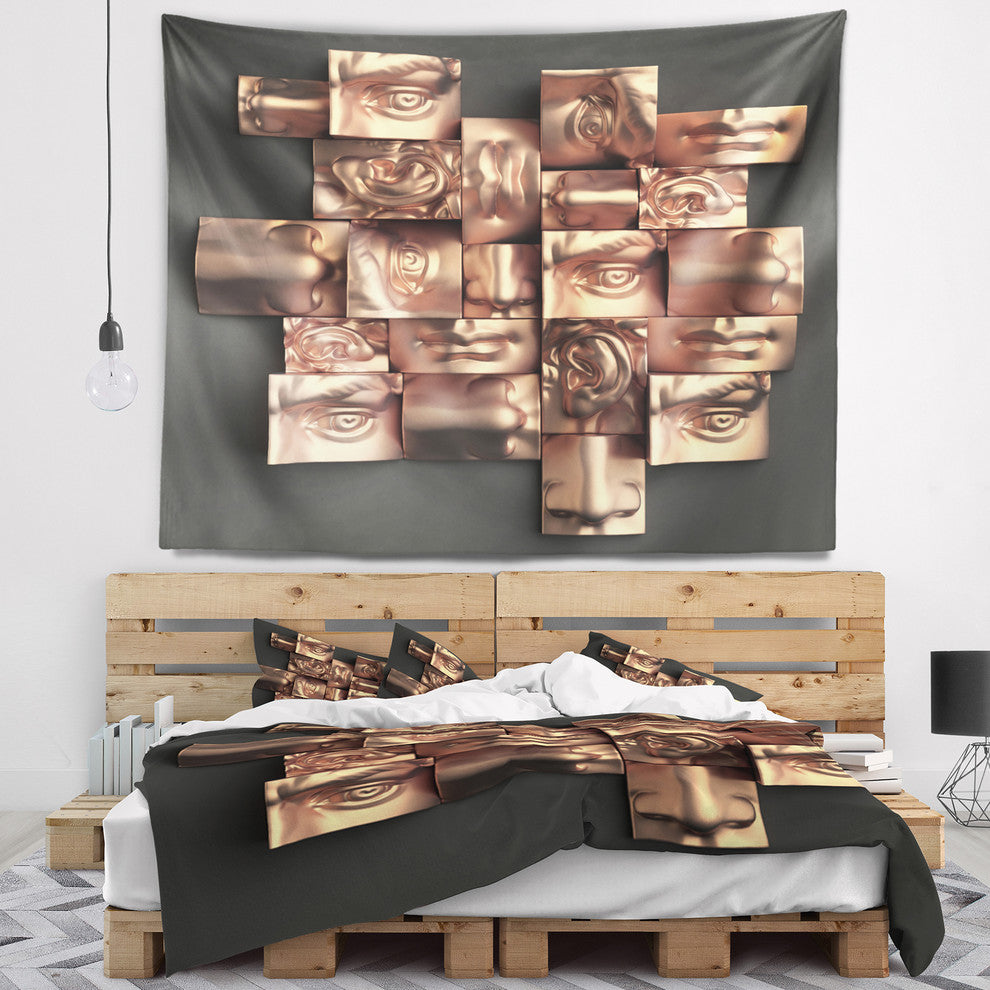 Golden Black Abstract Design Abstract Wall Tapestry, 60"x50"