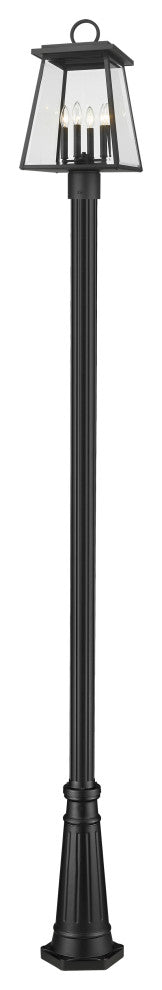 Zlite 521PHBR-519P-BK 4-Light Outdoor Post Mounted Fixture, Clear Beveled