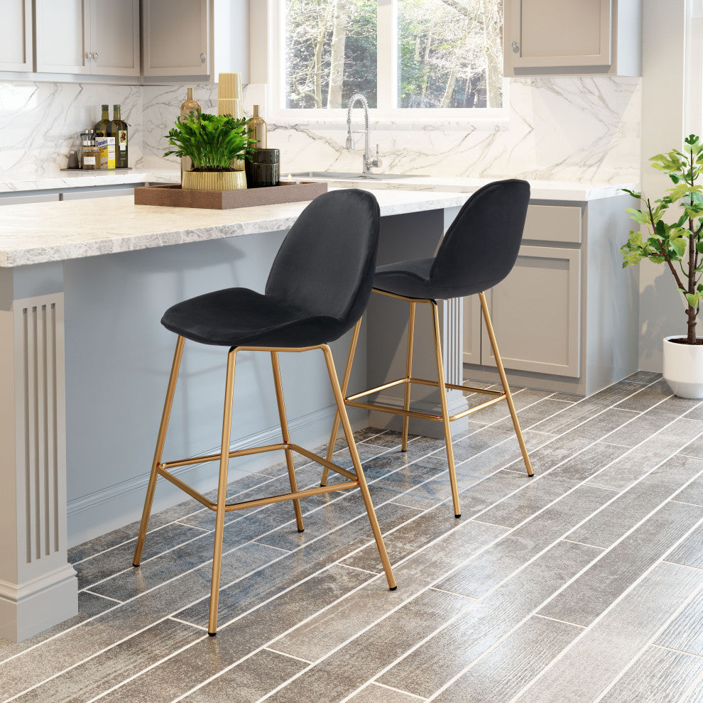 Siena Bar Chair, Set of 2 Black & Gold