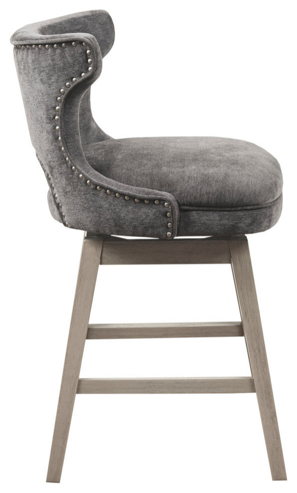 Madison Park Emmett Bar Stools Swivel Height Upholstered Counter Stool, Charcoal