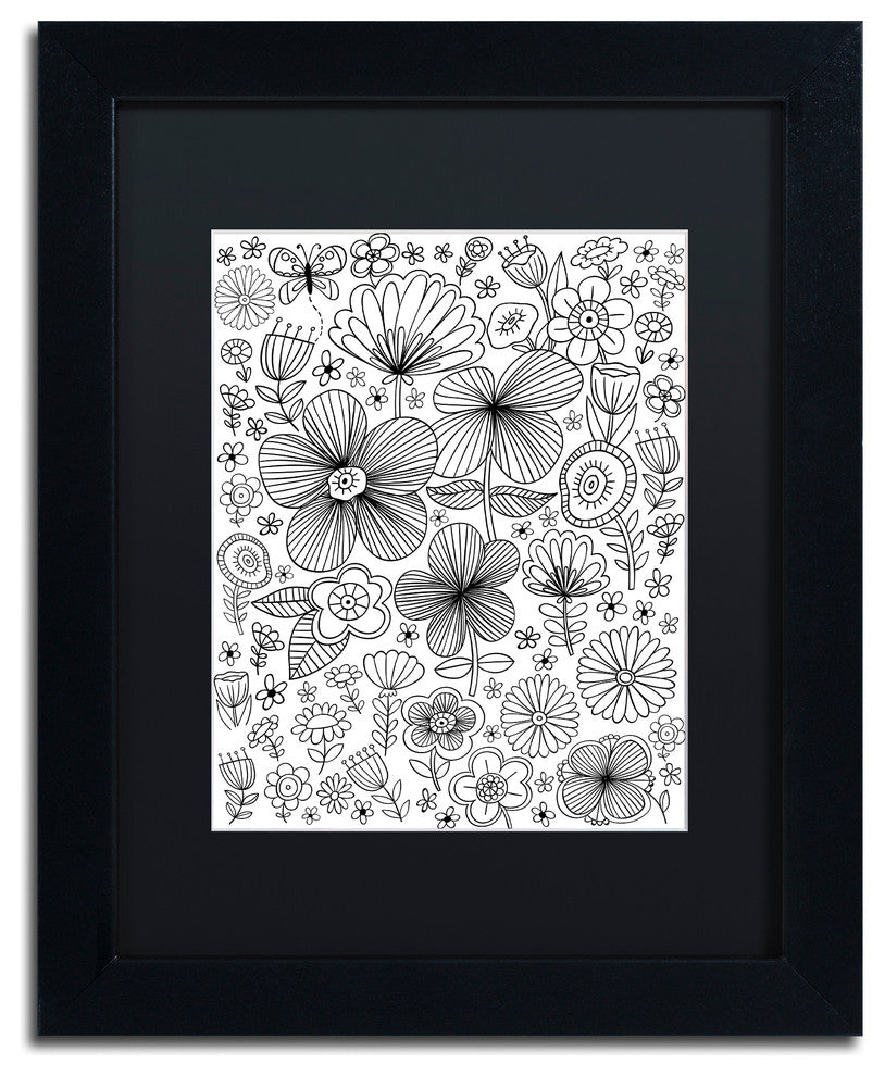 Elizabeth Caldwell 'Butterfly Blooms' Art, Black Frame, Black Mat, 11x14
