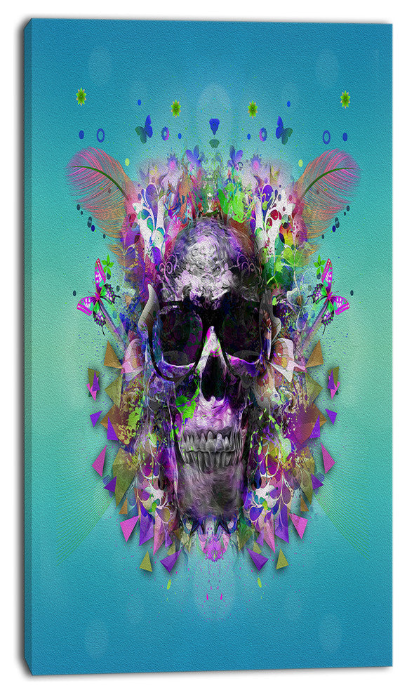 Skull with Glasses and Butterflies, Abstract Wall Art Canvas, 16"x32"