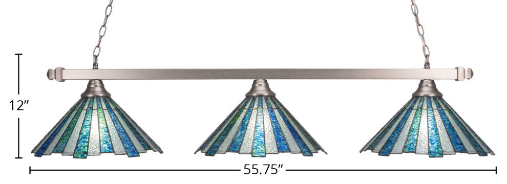 Square 3-Light Bar, Brushed Nickel/Sea Ice Art