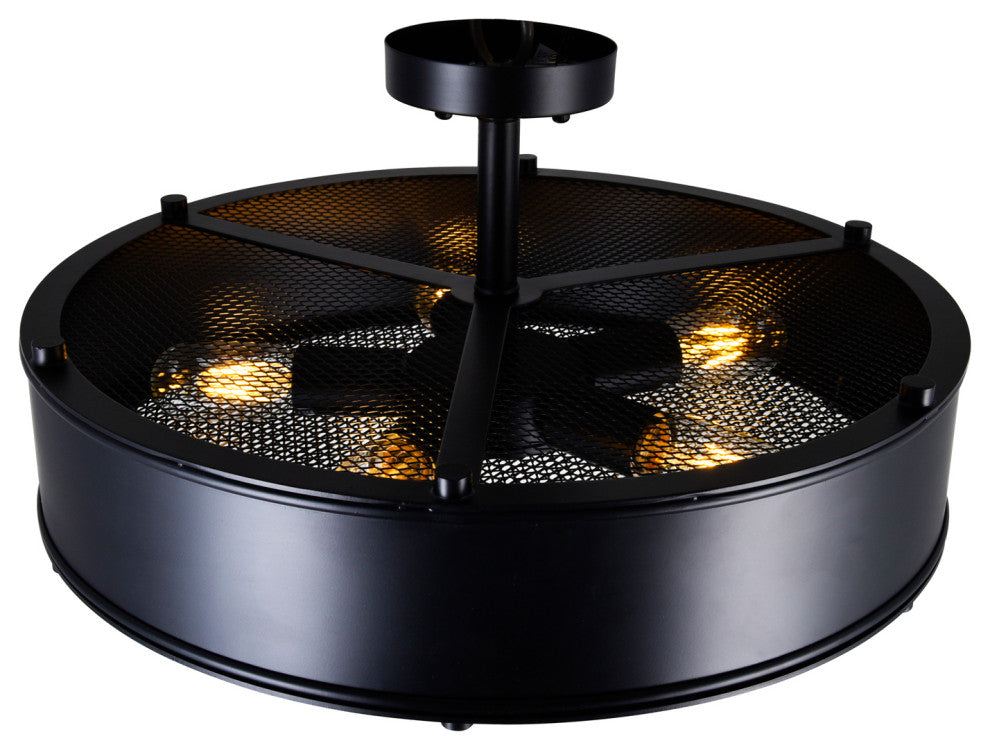 Tigris 5 Light Drum Shade Flush Mount With Black Finish