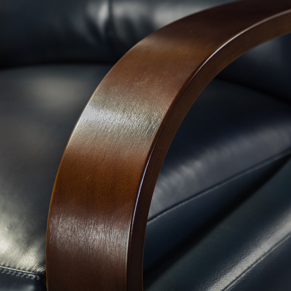 Amanda Genuine Leather Manual Recliner, Navy