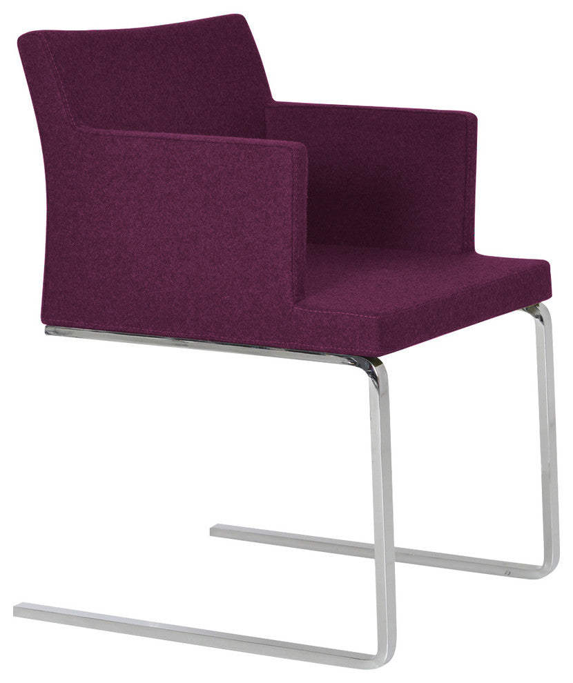 Soho Flat Armchair, Chrome Plated Solid Steel Base, Deep Maroon Camira Wool