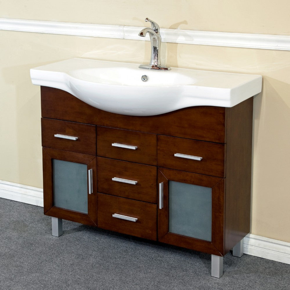 39.8" Single Sink Vanity Wood Walnut With Mirror
