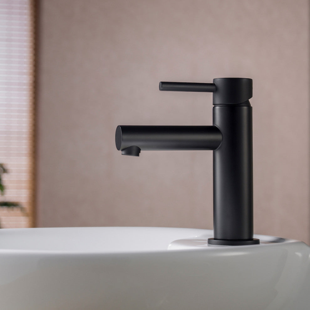 Blossom Brass Round Single Handle Bathroom Vanity Sink faucet, Matte Black