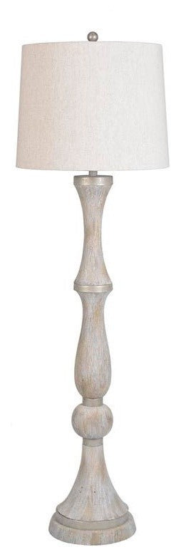 60" Polyresin Floor Lamp with Linen Shade, White Washed