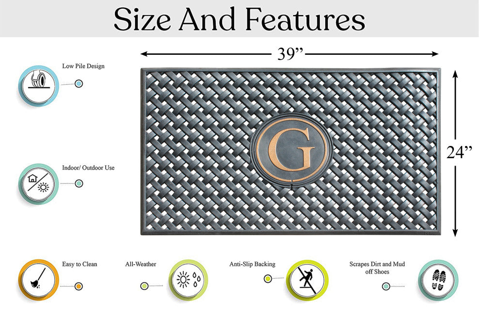 A1HC 100% Rubber Monogrammed Heavy Duty Durable Doormat 24"x39"�, G