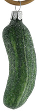 Glass German Pickle Christmas Ornament, Small Dark Green With Pearls