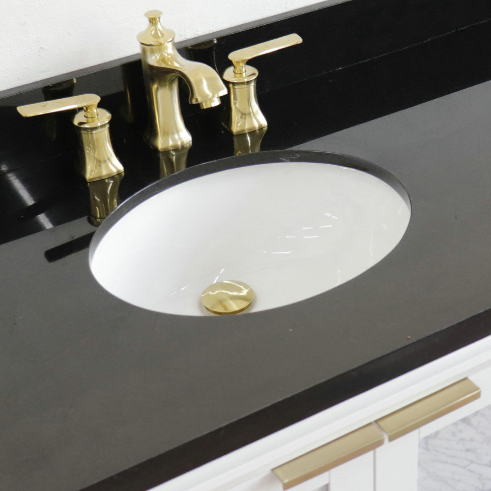 43" Single Vanity, White Finish With Black Galaxy