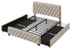 Metal Platform Bed with Headboard, Upholstered and 4-Drawer, Beige, 84.6" X 64.6"