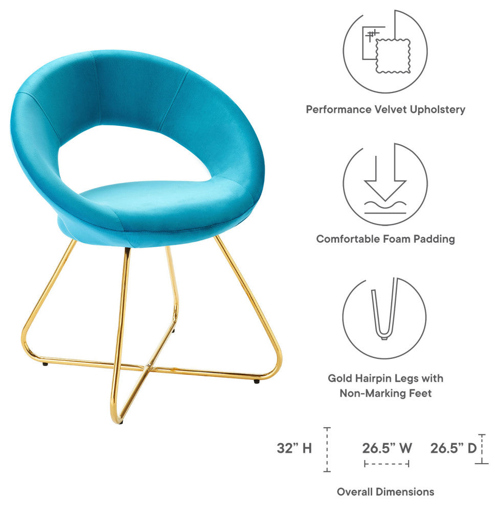 Side Dining Chair, Set of 2, Gold Blue, Velvet, Modern, Cafe Bistro Hospitality