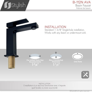 STYLISH Bathroom Faucet Single Handle Matte Black Finish, B-112N AVA