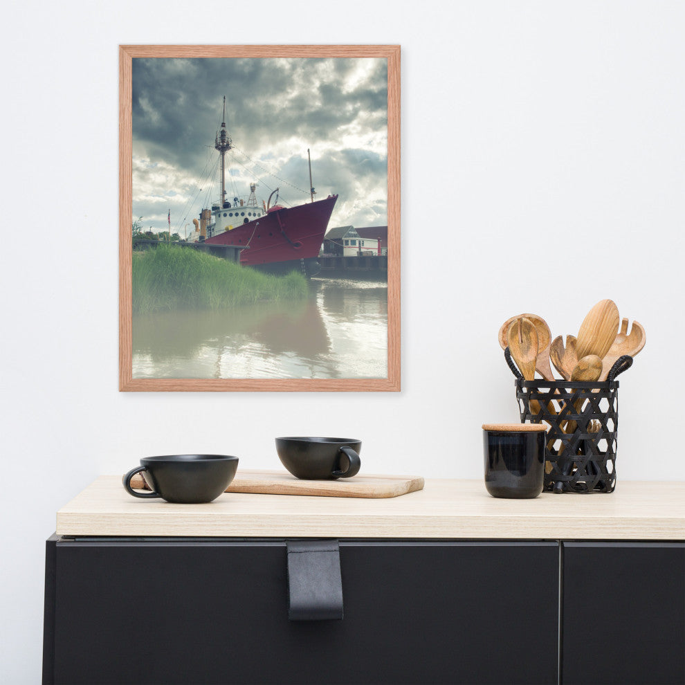 Foggy River Coastal Landscape Framed Photo Paper Wall Art Prints, Red Oak, 16" X 20"