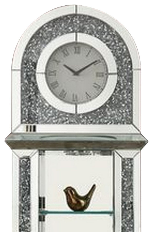 Benzara BM269094 Grandfather Clock With 1 Drawer and Mirror Frame, Silver