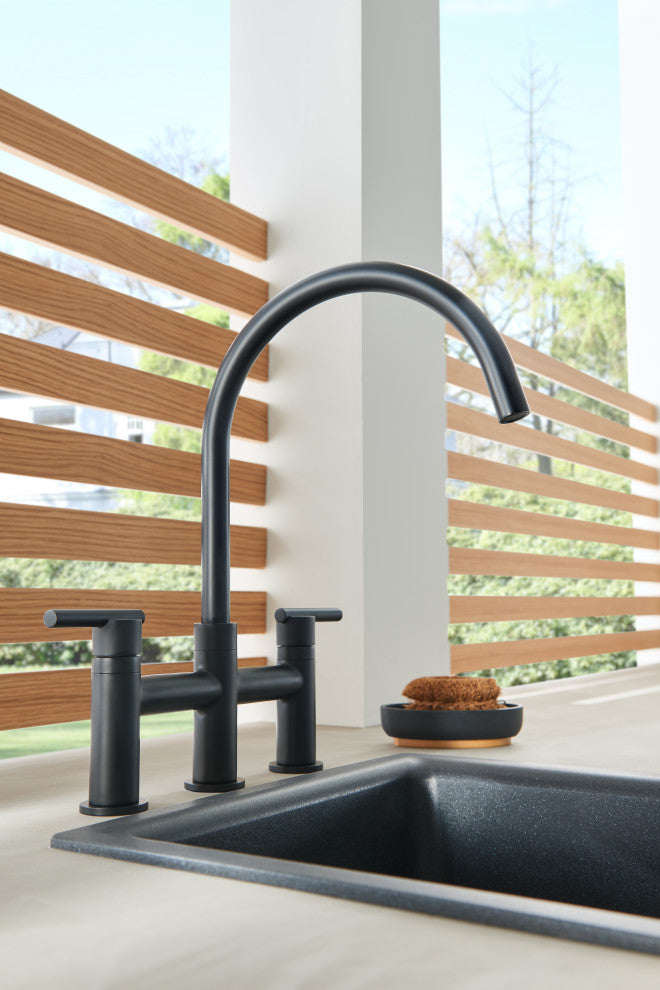 Parma Two Handle Bridge Kitchen Faucet With Sidespray, Satin Black