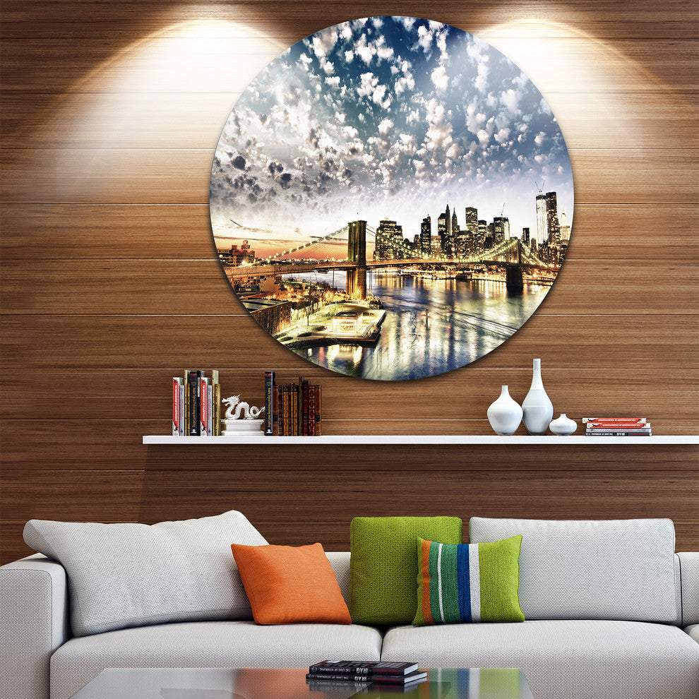 New York City, Manhattan Skyline, Cityscape Disc Metal Artwork, 36"