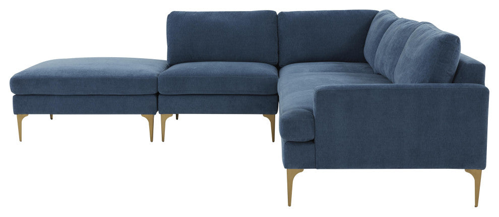 Serena Blue Velvet Large Left Arm Facing Chaise Sectional
